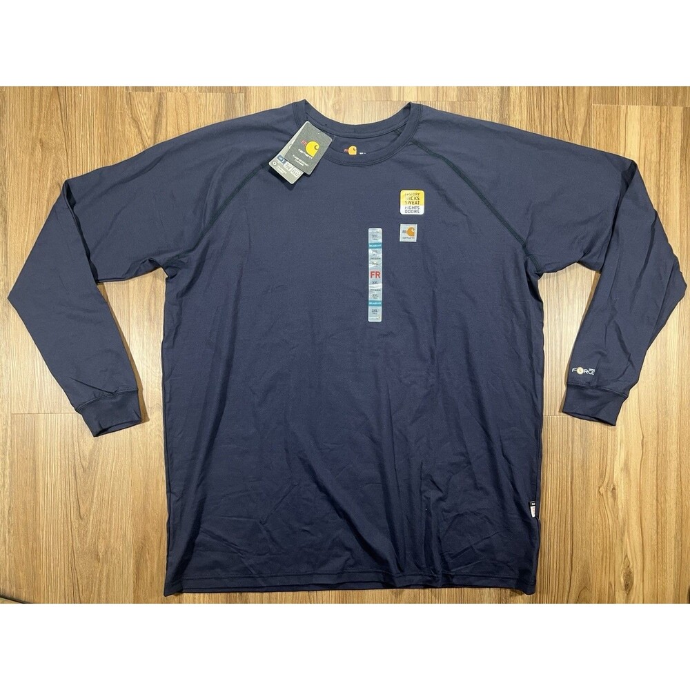 Carhartt Force FR Mens 3XL Tall Navy Blue Flame Resistant Long Sleeve Cat 1